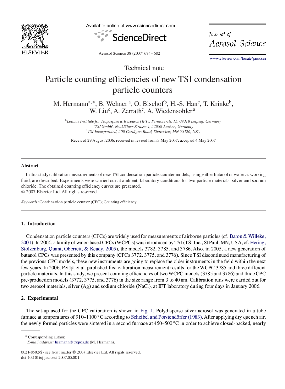 Particle counting efficiencies of new TSI condensation particle counters