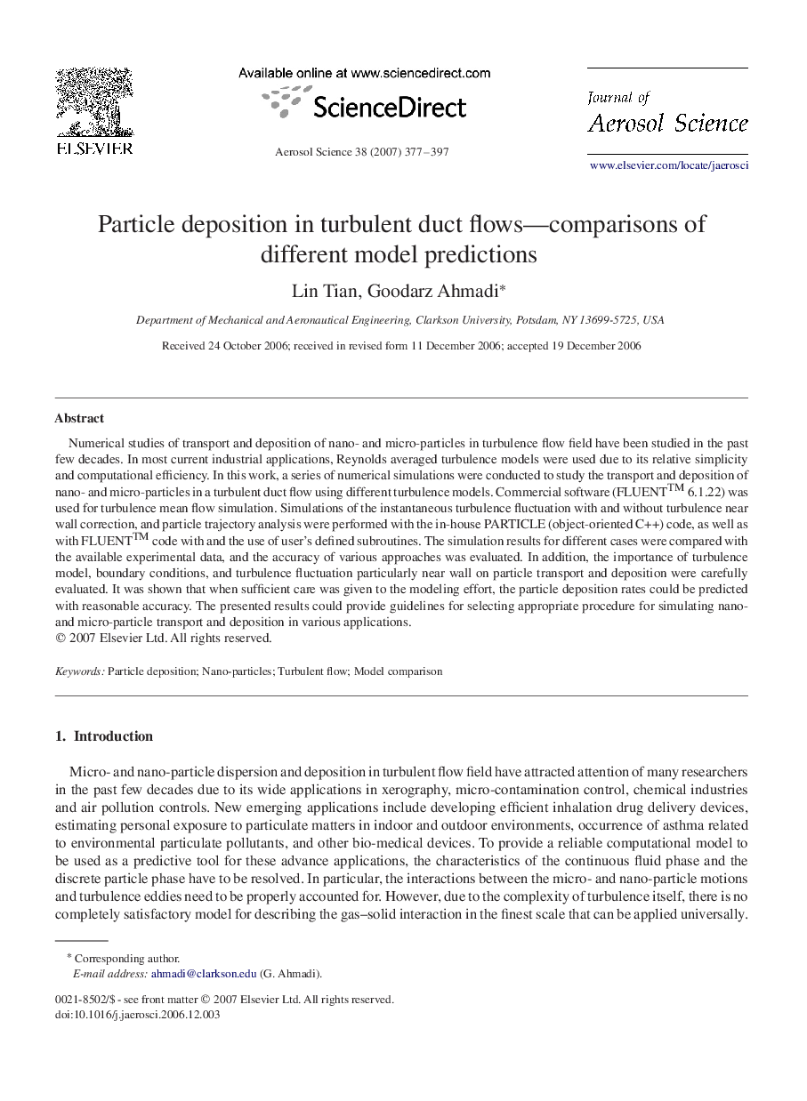 Particle deposition in turbulent duct flows—comparisons of different model predictions