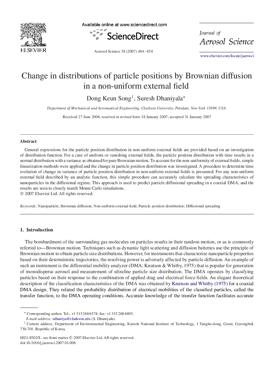 Change in distributions of particle positions by Brownian diffusion in a non-uniform external field