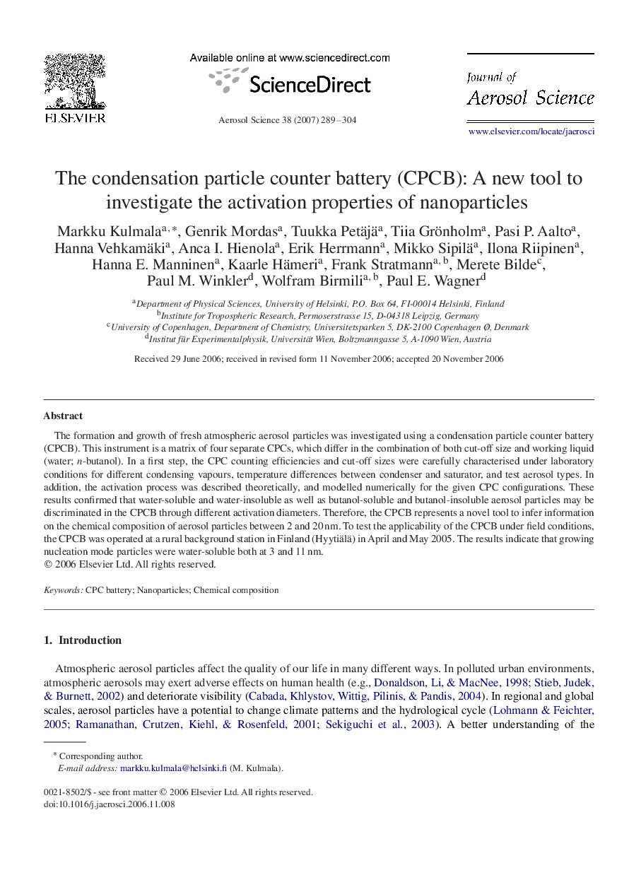 The condensation particle counter battery (CPCB): A new tool to investigate the activation properties of nanoparticles