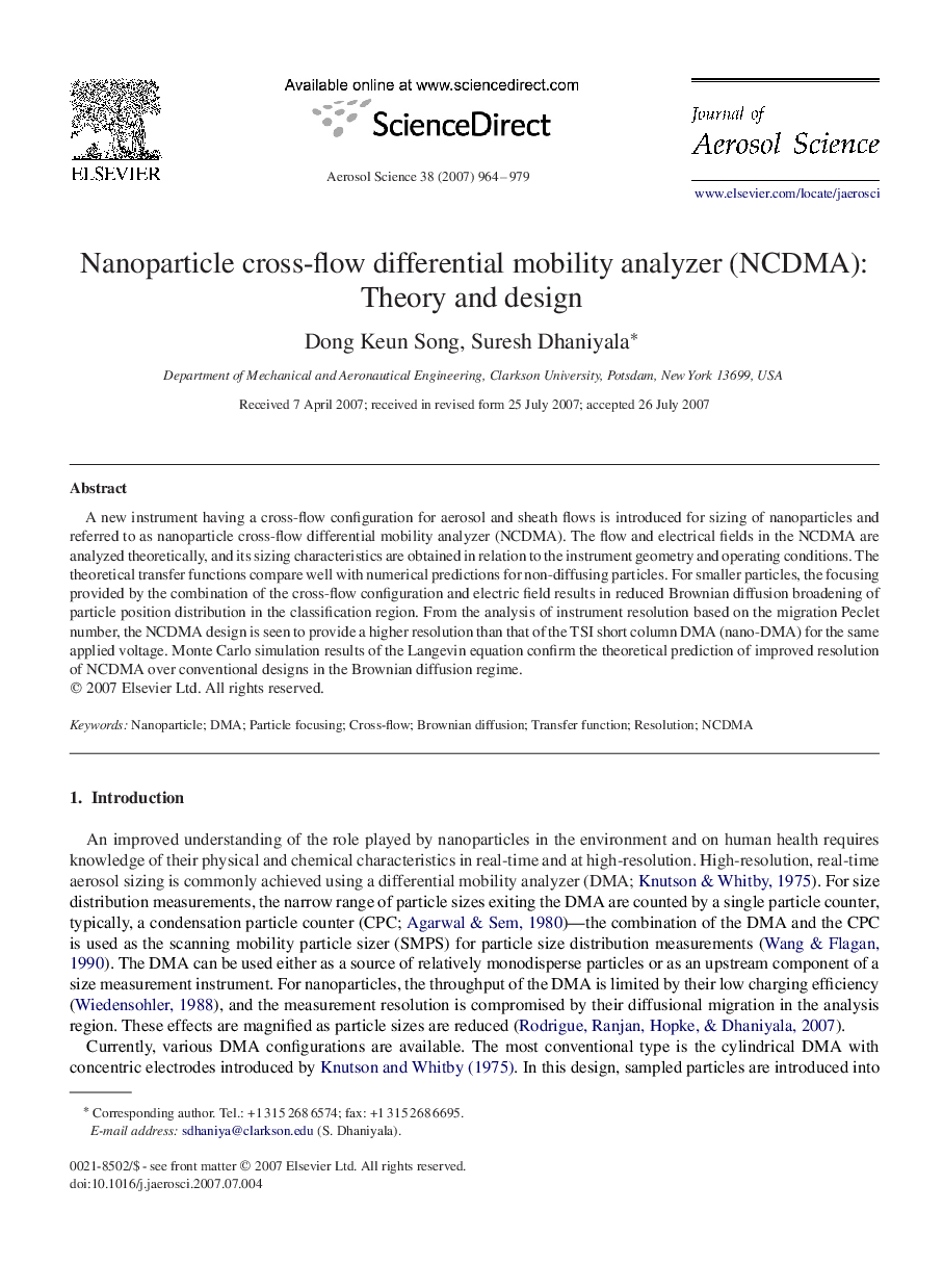 Nanoparticle cross-flow differential mobility analyzer (NCDMA): Theory and design