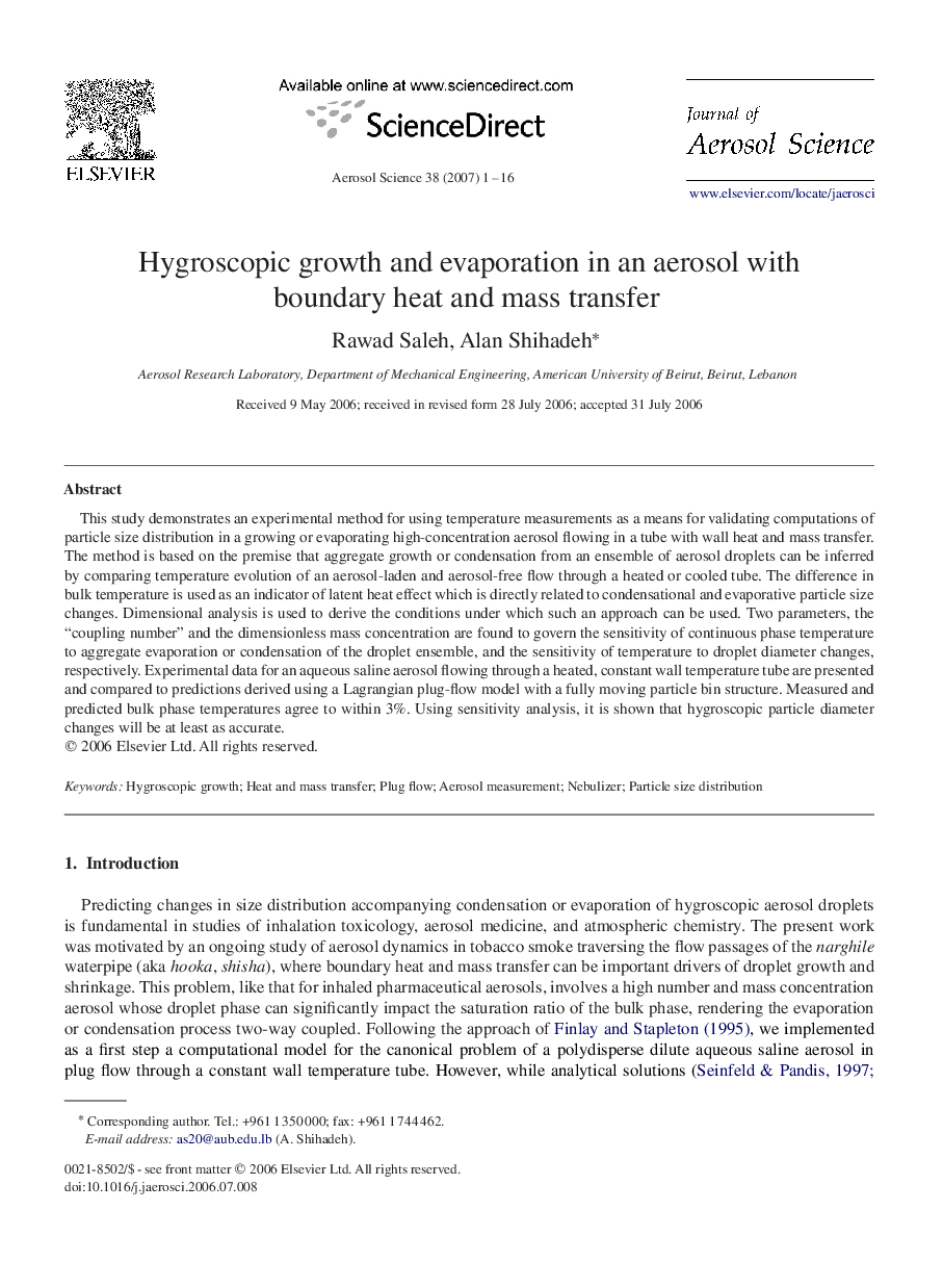 Hygroscopic growth and evaporation in an aerosol with boundary heat and mass transfer