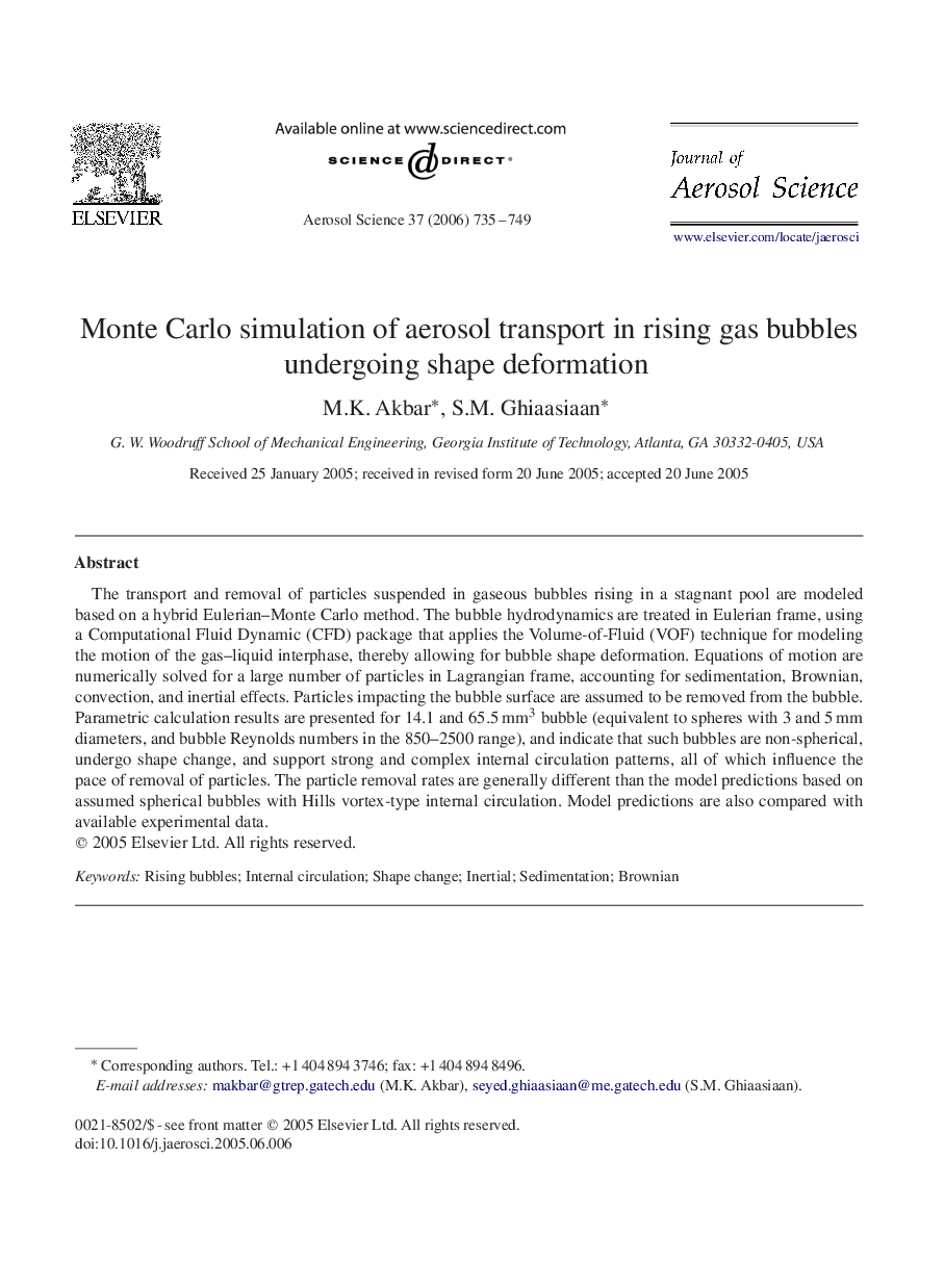 Monte Carlo simulation of aerosol transport in rising gas bubbles undergoing shape deformation