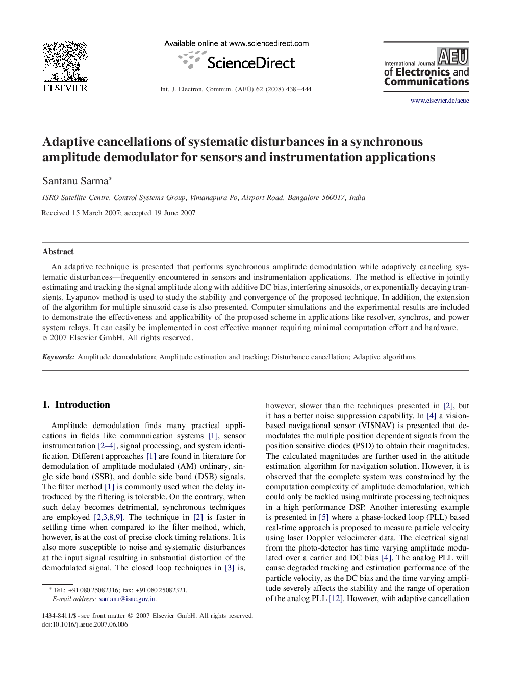 Adaptive cancellations of systematic disturbances in a synchronous amplitude demodulator for sensors and instrumentation applications