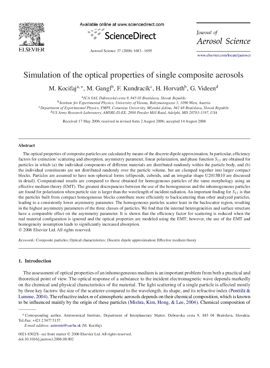 Simulation of the optical properties of single composite aerosols