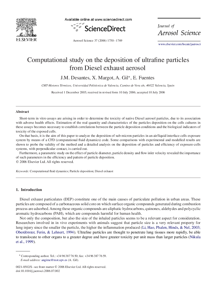 Computational study on the deposition of ultrafine particles from Diesel exhaust aerosol