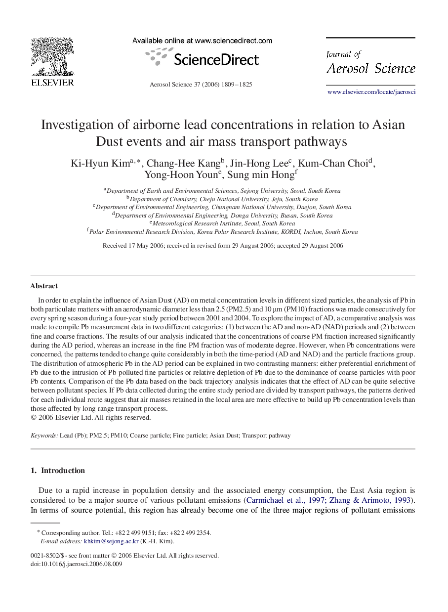 Investigation of airborne lead concentrations in relation to Asian Dust events and air mass transport pathways