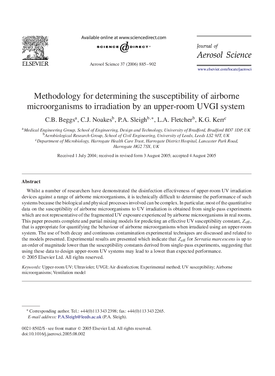 Methodology for determining the susceptibility of airborne microorganisms to irradiation by an upper-room UVGI system