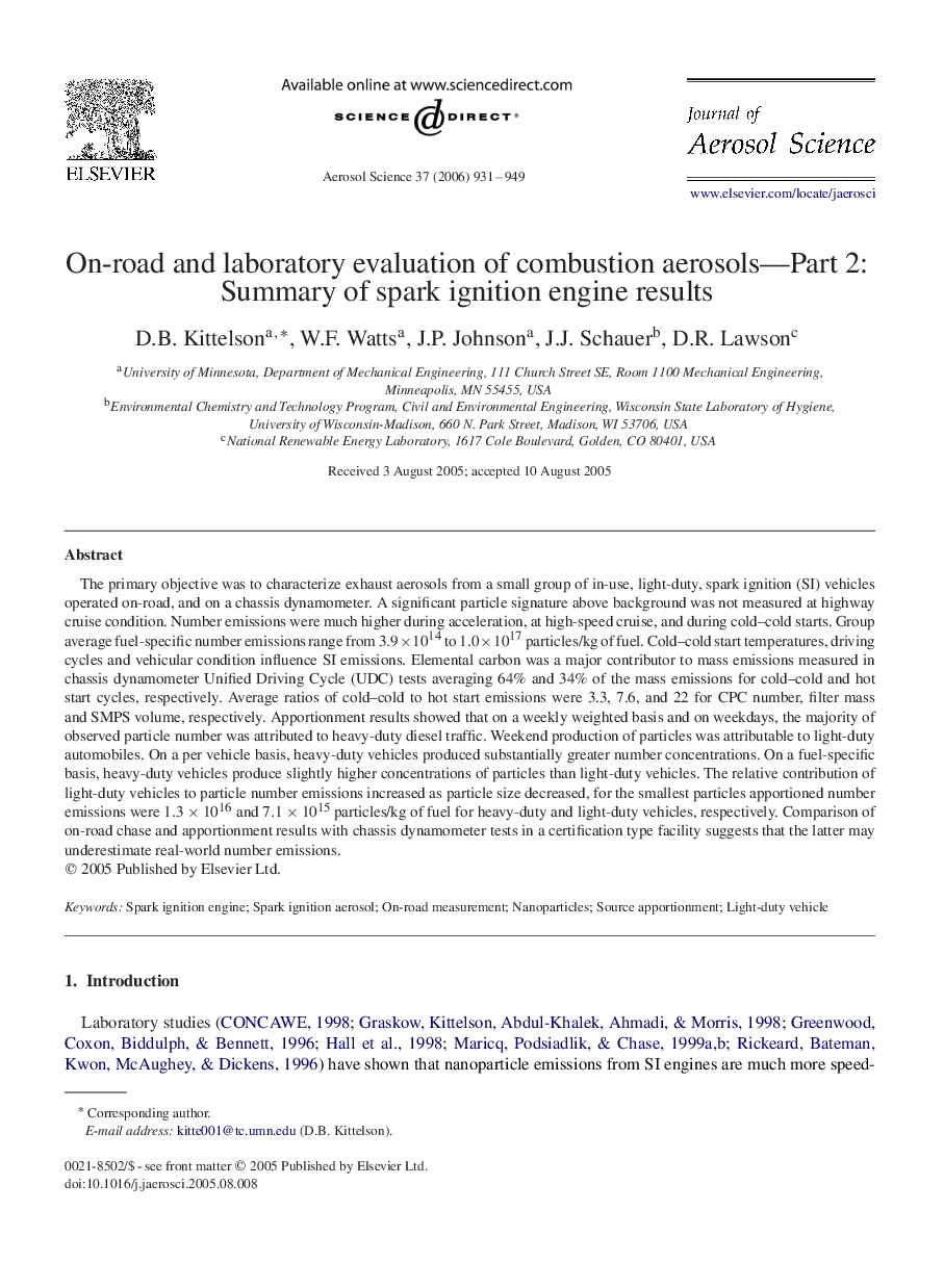 On-road and laboratory evaluation of combustion aerosols—Part 2:: Summary of spark ignition engine results