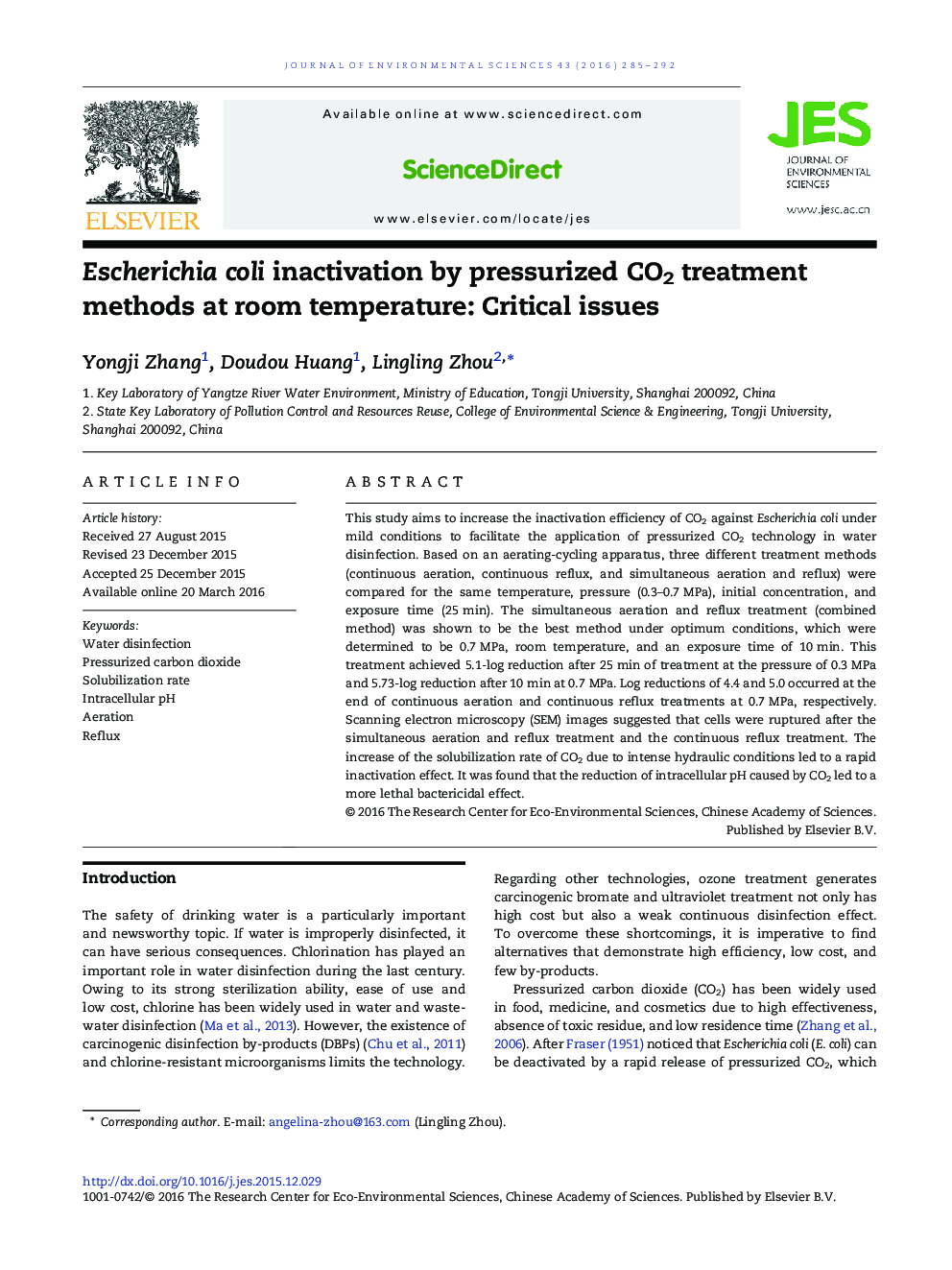 Escherichia coli inactivation by pressurized CO2 treatment methods at room temperature: Critical issues