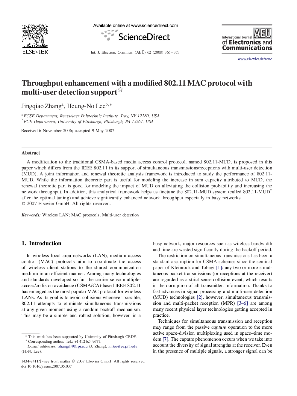 Throughput enhancement with a modified 802.11 MAC protocol with multi-user detection support 