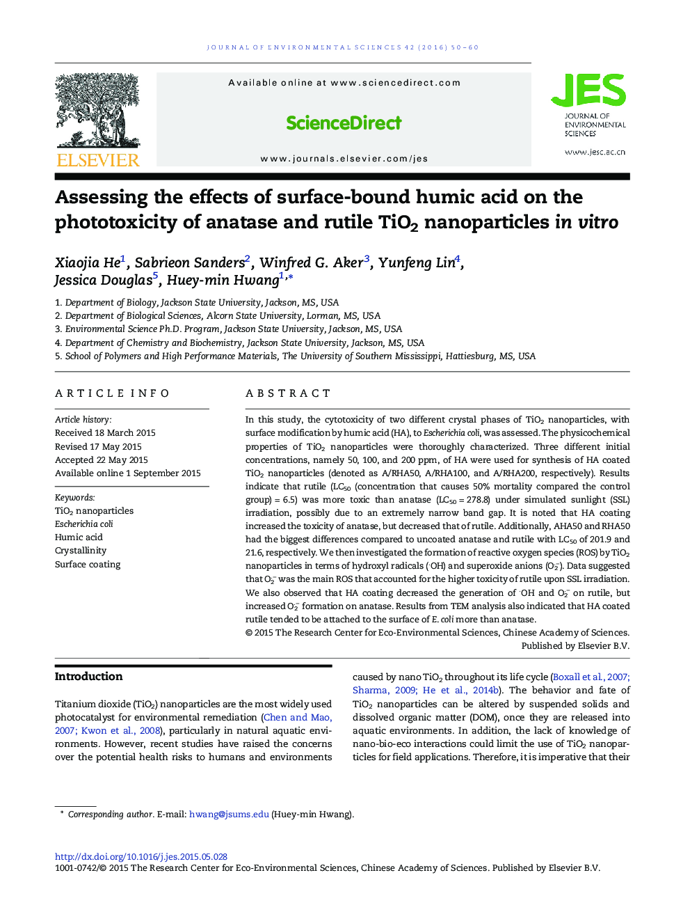 Assessing the effects of surface-bound humic acid on the phototoxicity of anatase and rutile TiO2 nanoparticles in vitro