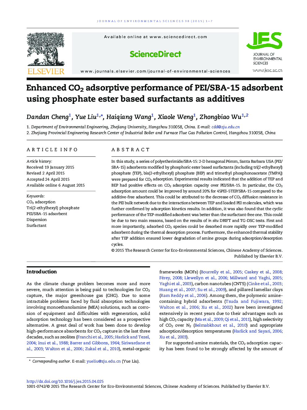 Enhanced CO2 adsorptive performance of PEI/SBA-15 adsorbent using phosphate ester based surfactants as additives