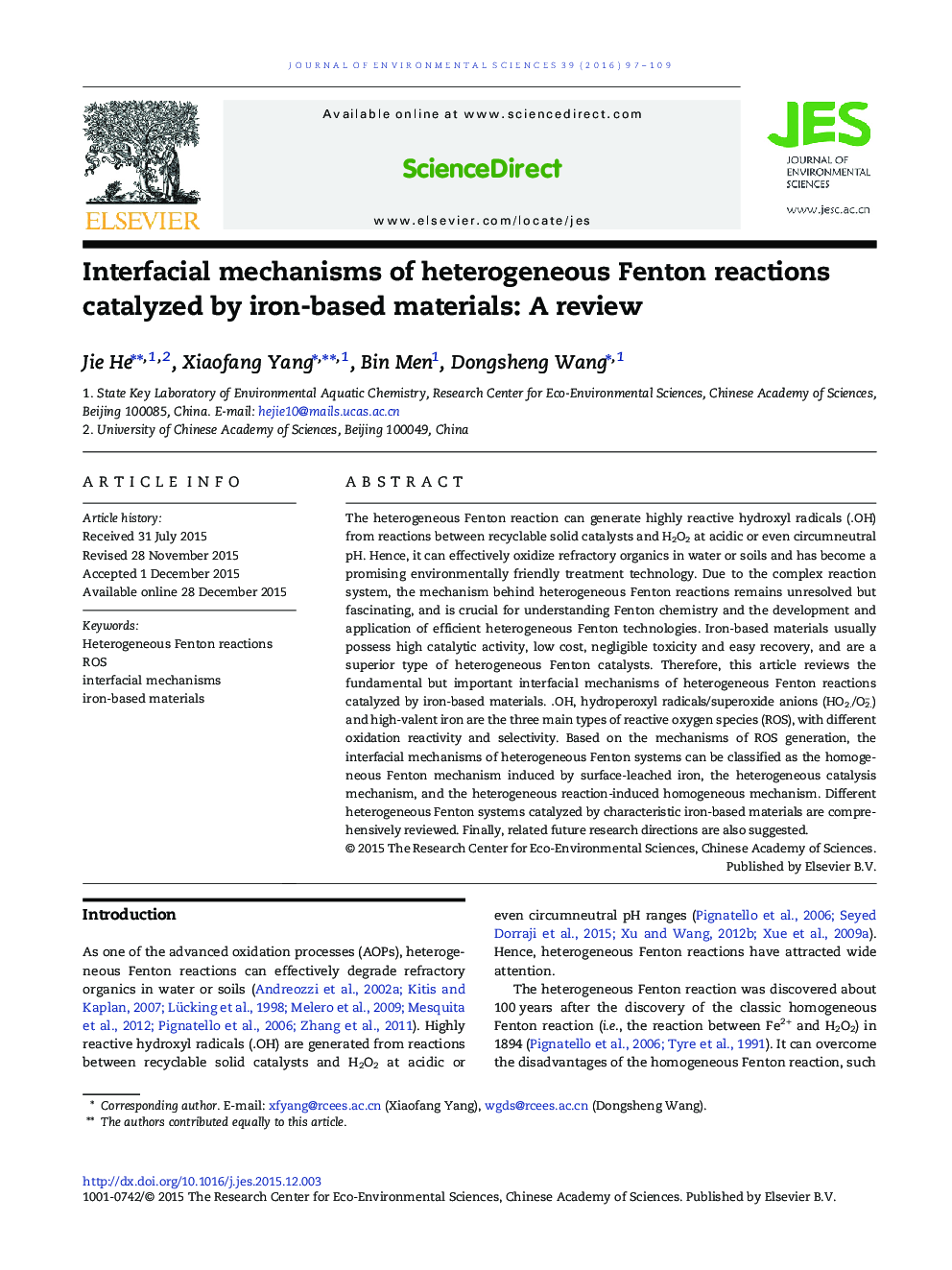 Interfacial mechanisms of heterogeneous Fenton reactions catalyzed by iron-based materials: A review