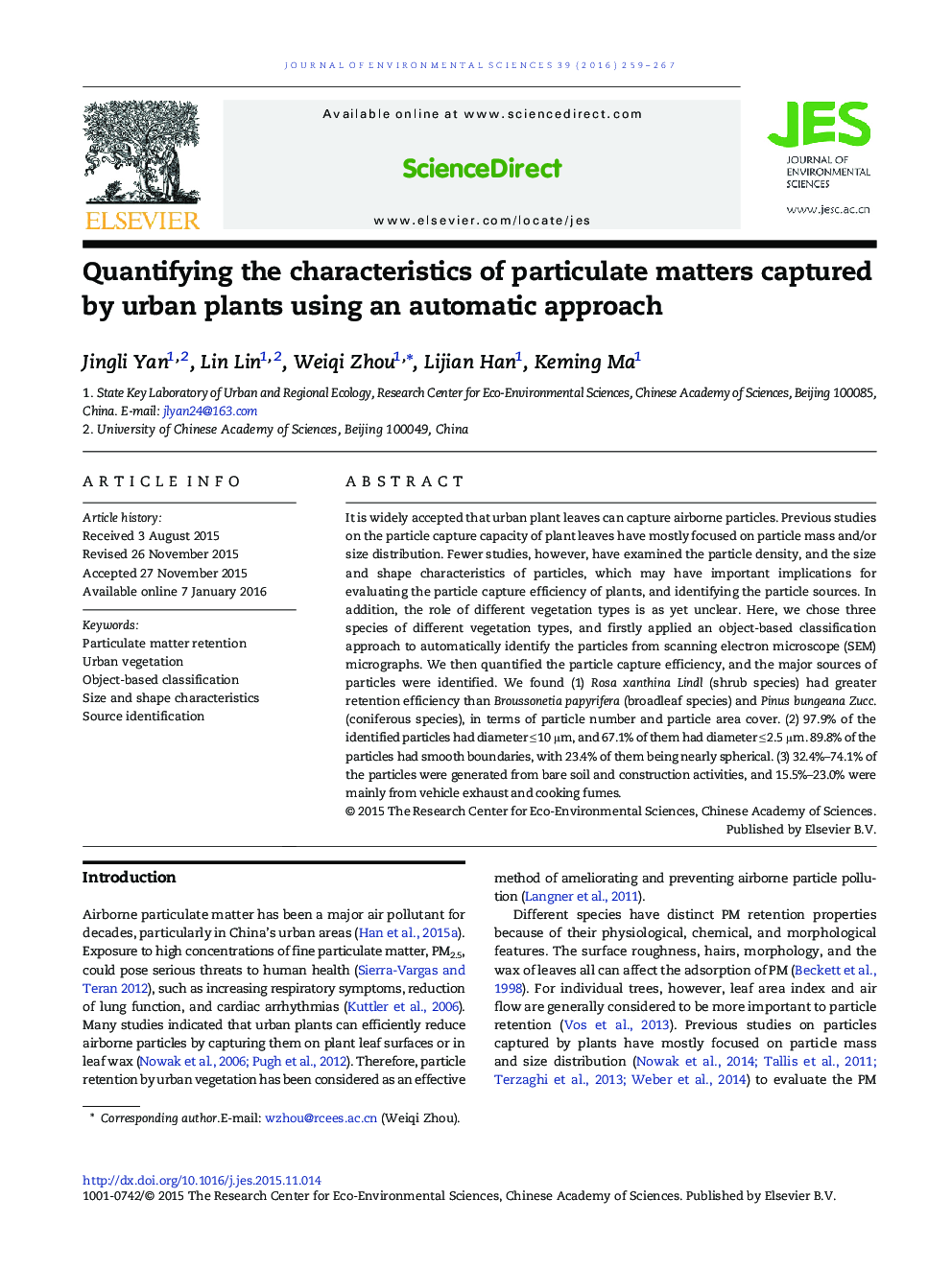 Quantifying the characteristics of particulate matters captured by urban plants using an automatic approach