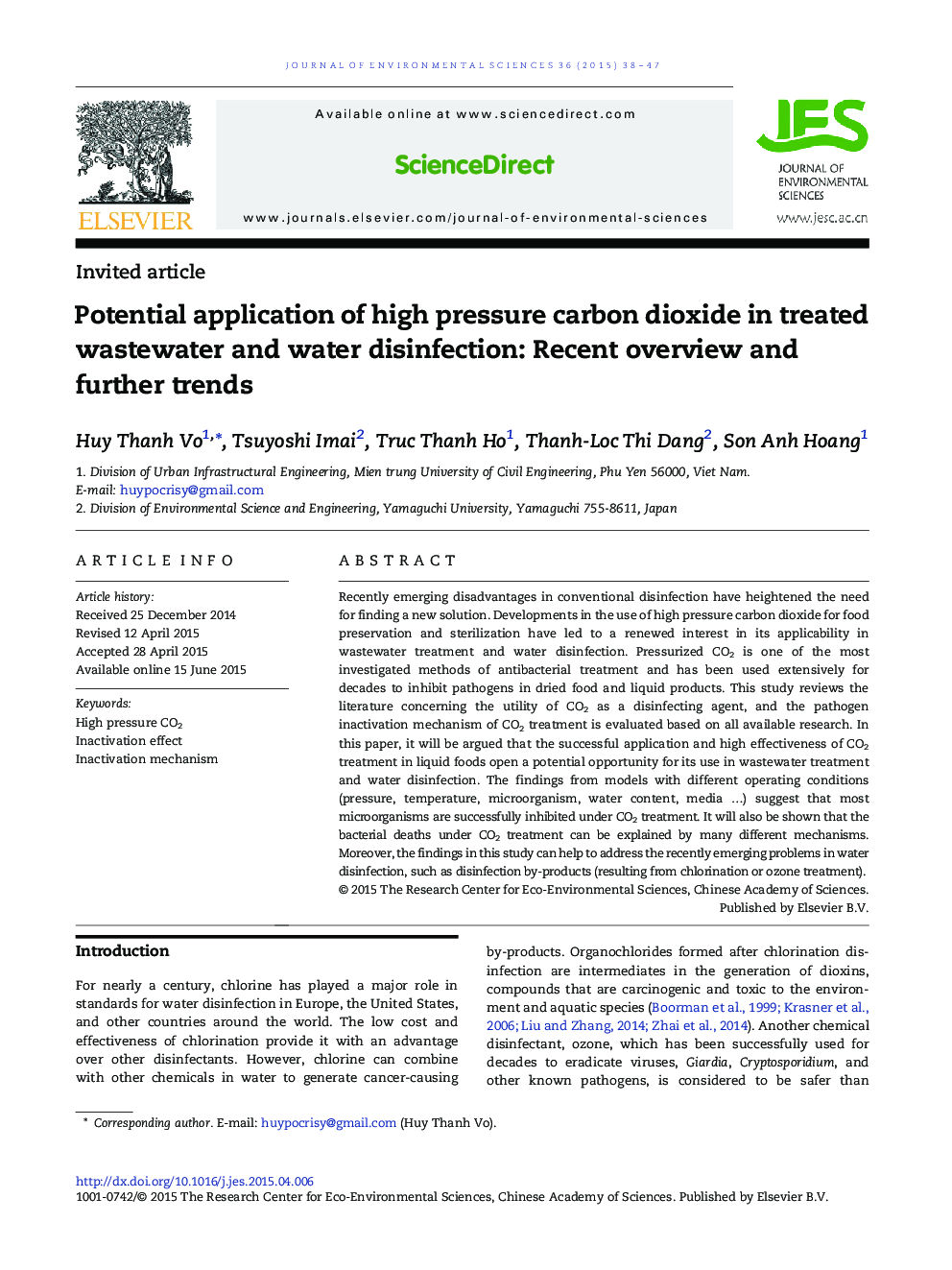 Potential application of high pressure carbon dioxide in treated wastewater and water disinfection: Recent overview and further trends