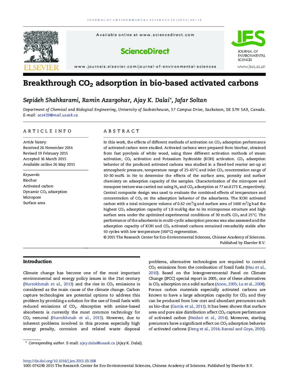 Breakthrough CO2 adsorption in bio-based activated carbons