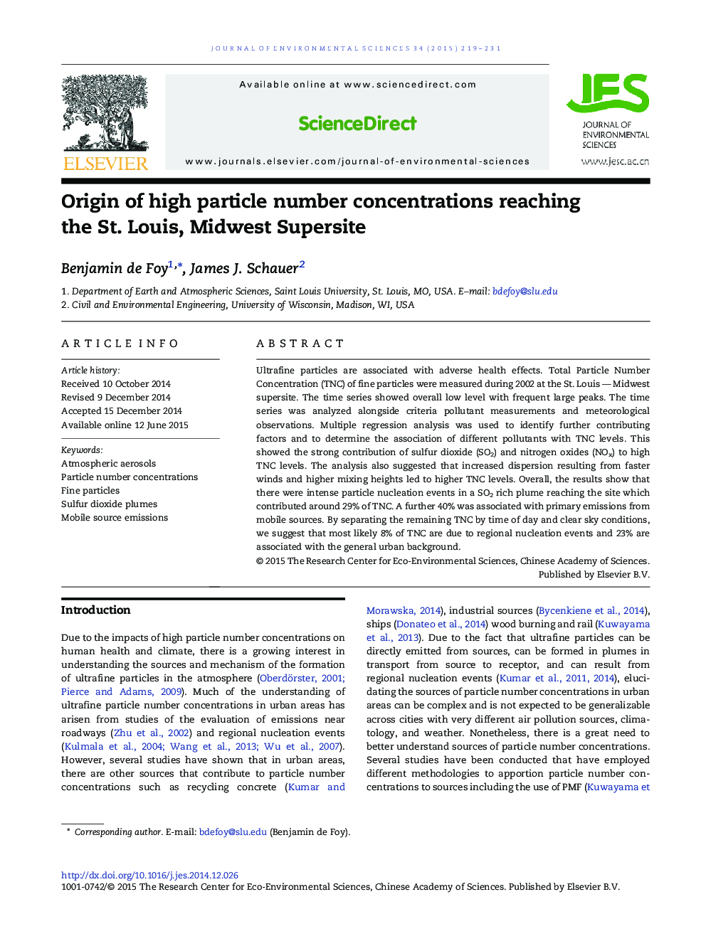Origin of high particle number concentrations reaching the St. Louis, Midwest Supersite