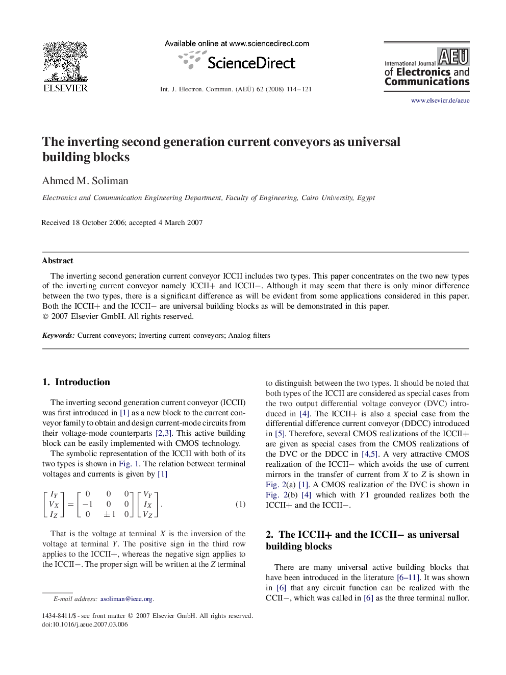 The inverting second generation current conveyors as universal building blocks