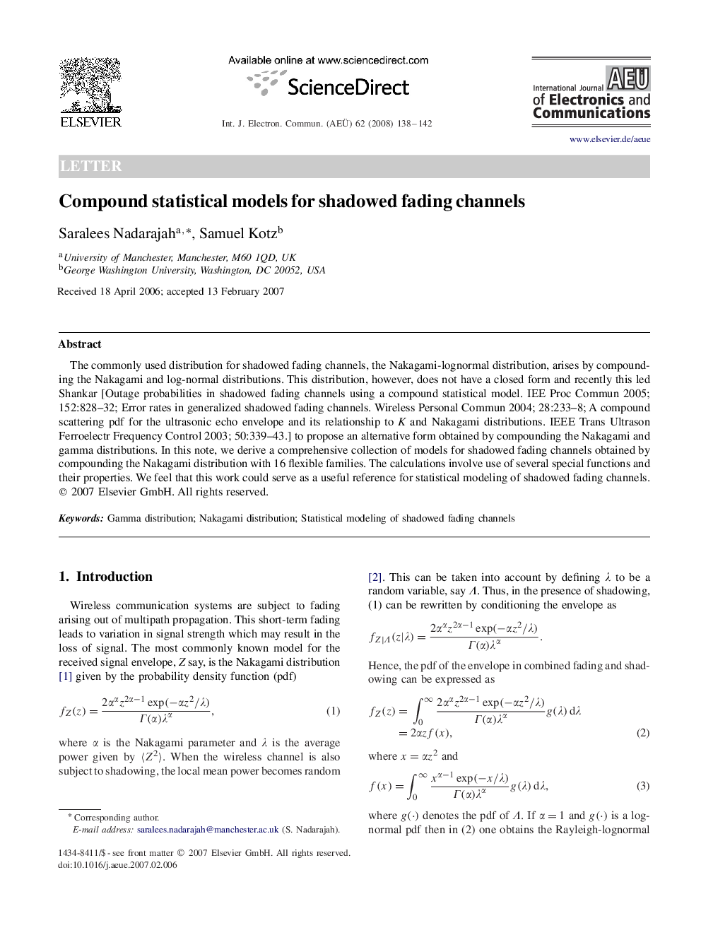 Compound statistical models for shadowed fading channels