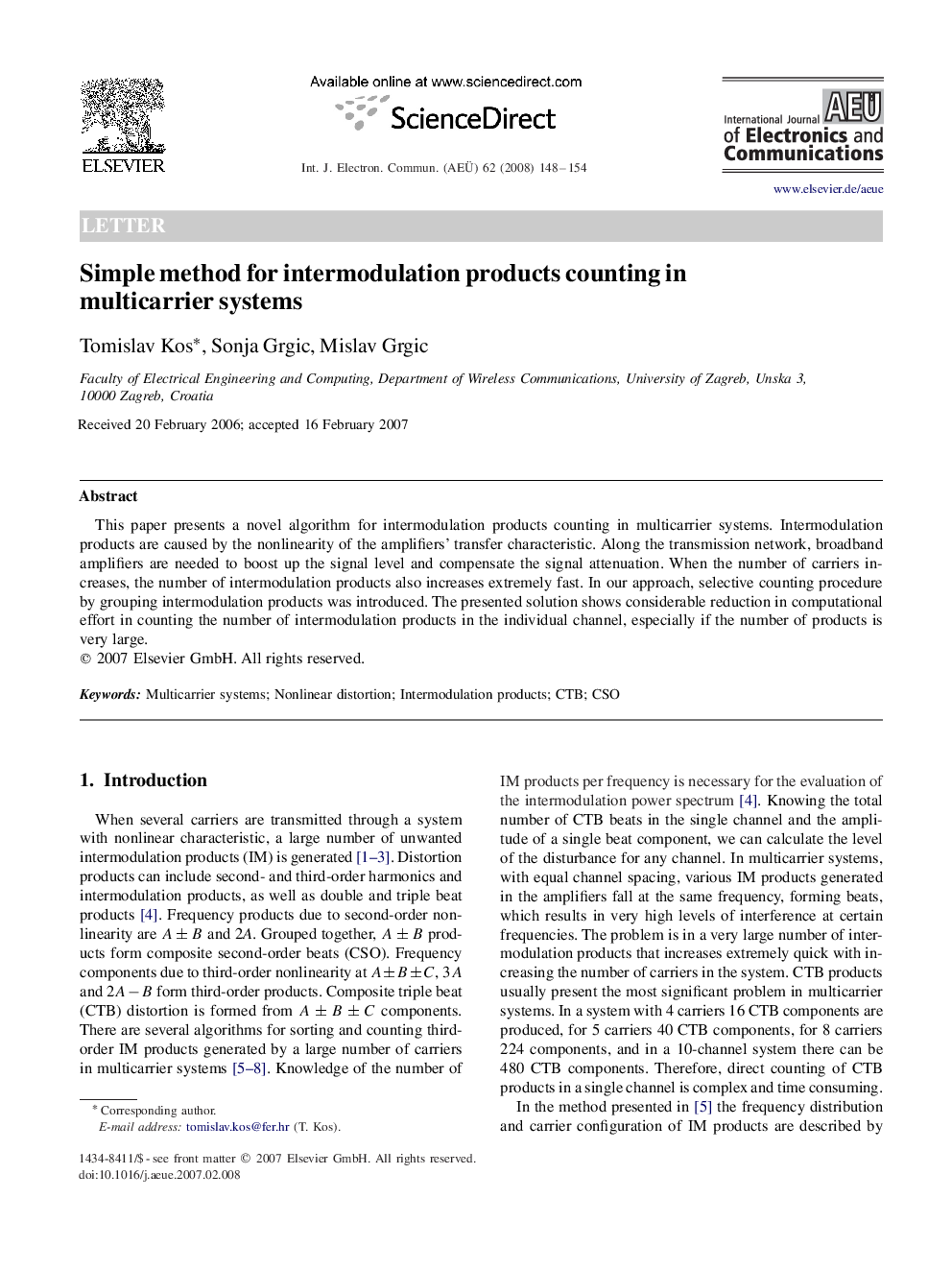 Simple method for intermodulation products counting in multicarrier systems