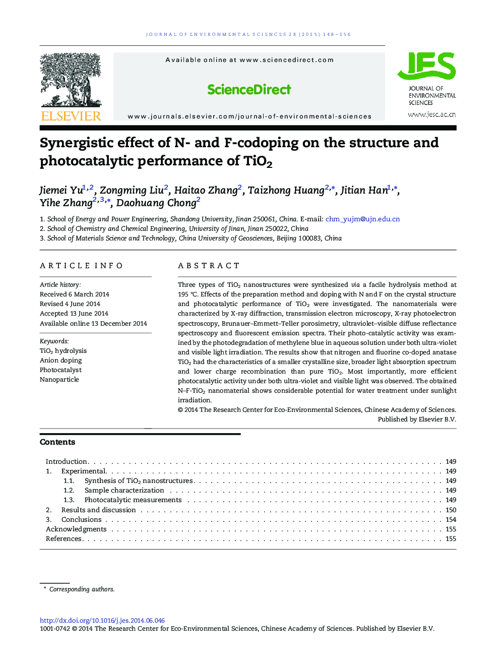 Synergistic effect of N- and F-codoping on the structure and photocatalytic performance of TiO2