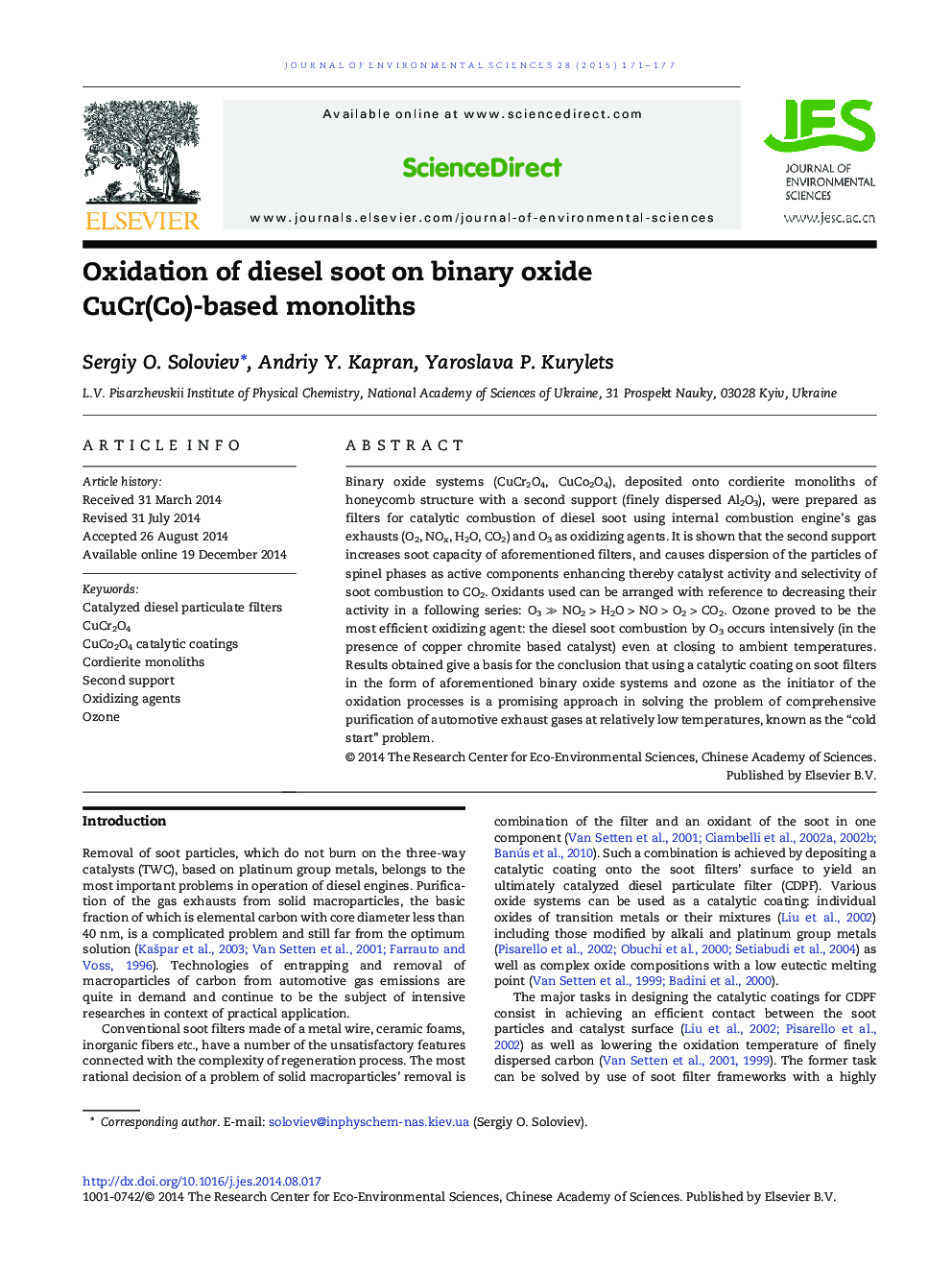 Oxidation of diesel soot on binary oxide CuCr(Co)-based monoliths