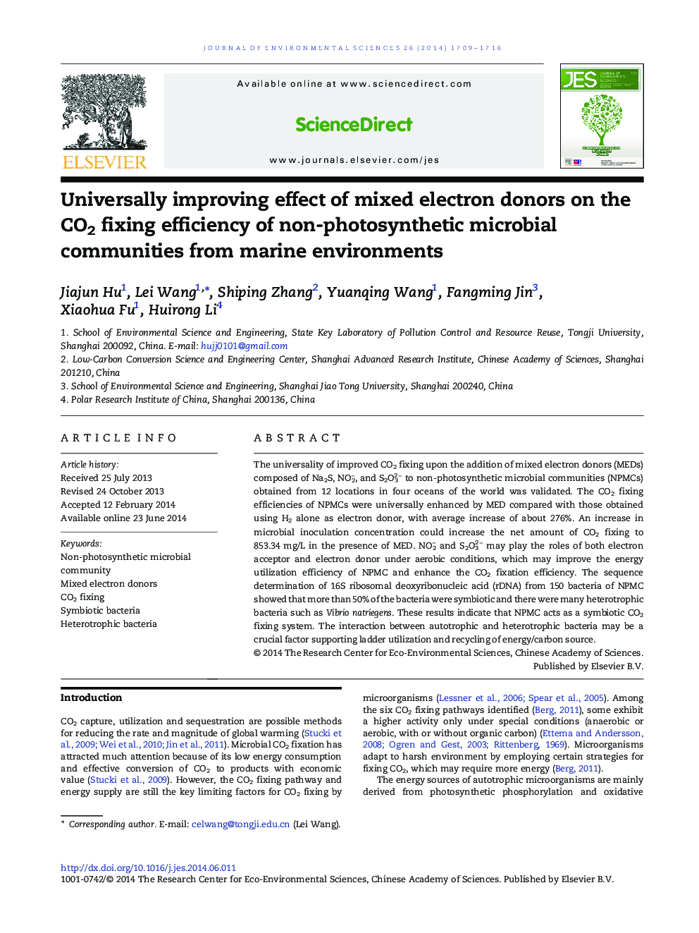 Universally improving effect of mixed electron donors on the CO2 fixing efficiency of non-photosynthetic microbial communities from marine environments