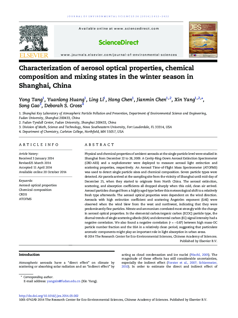 Characterization of aerosol optical properties, chemical composition and mixing states in the winter season in Shanghai, China