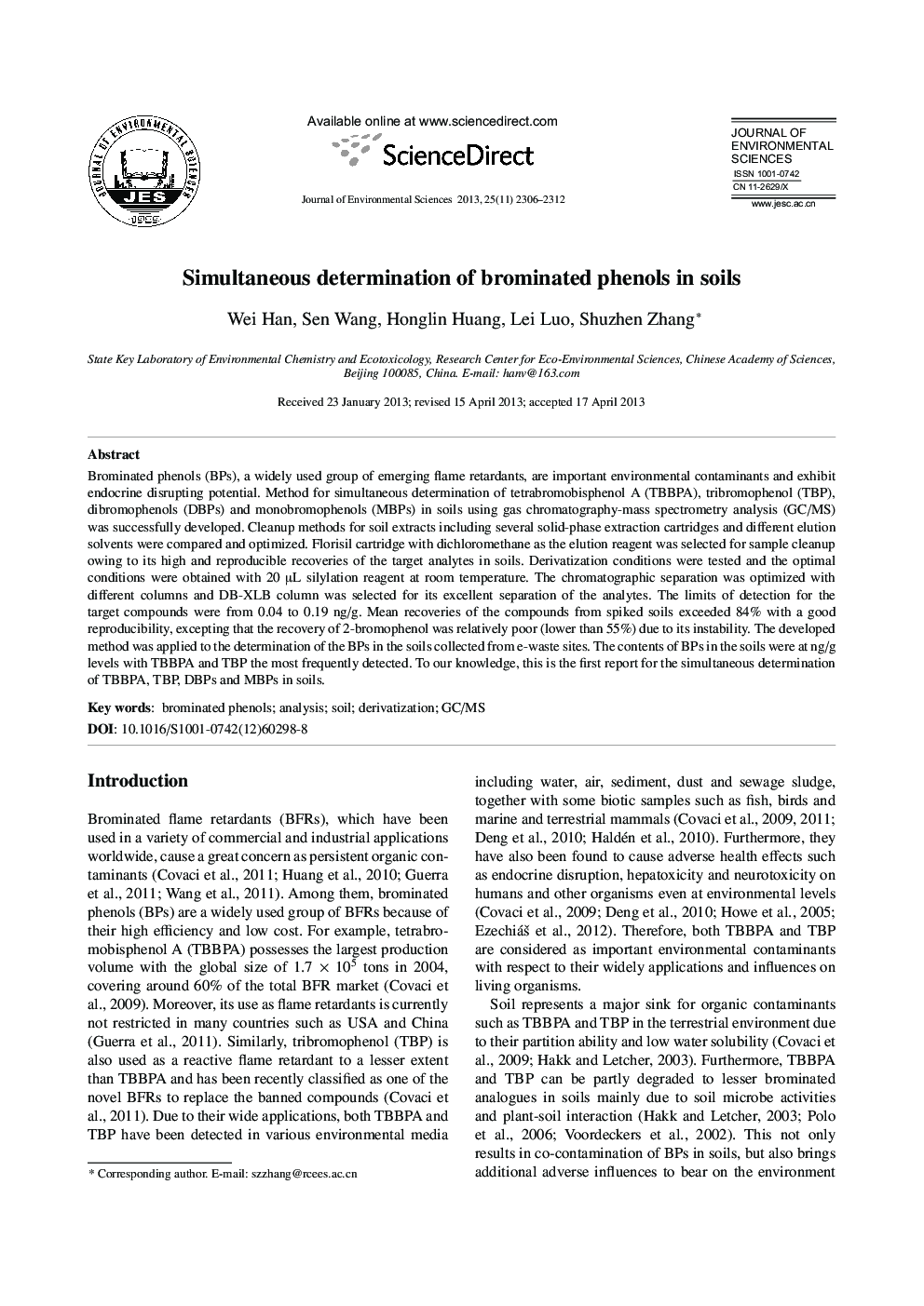 Simultaneous determination of brominated phenols in soils