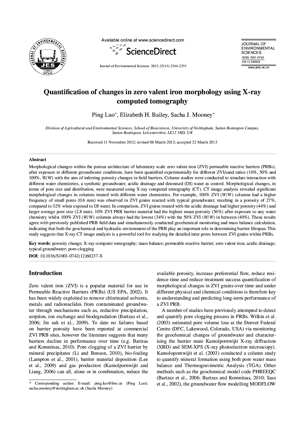 Quantification of changes in zero valent iron morphology using X-ray computed tomography