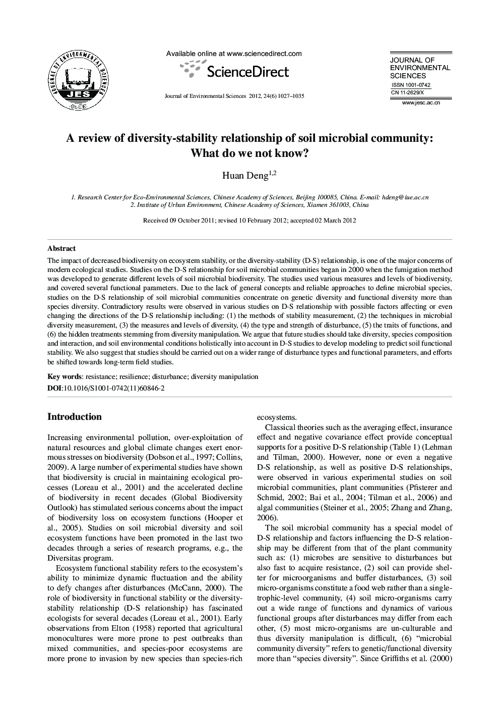 A review of diversity-stability relationship of soil microbial community: What do we not know?
