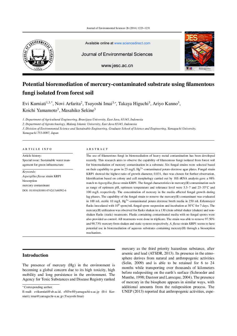 Potential bioremediation of mercury-contaminated substrate using filamentous fungi isolated from forest soil 