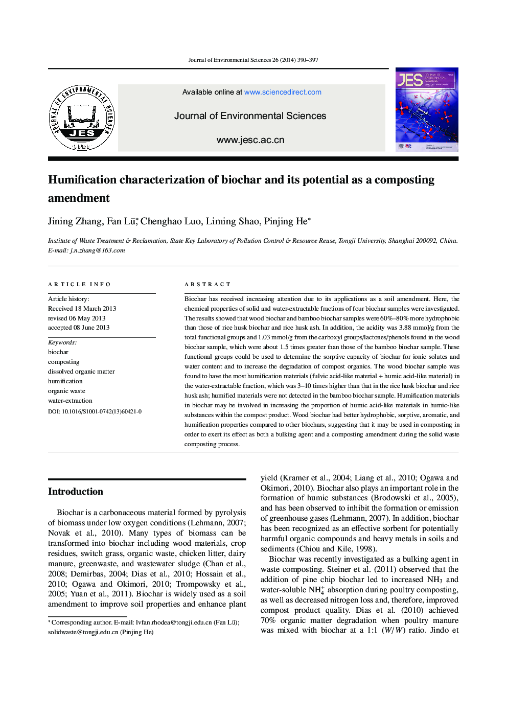Humification characterization of biochar and its potential as a composting amendment