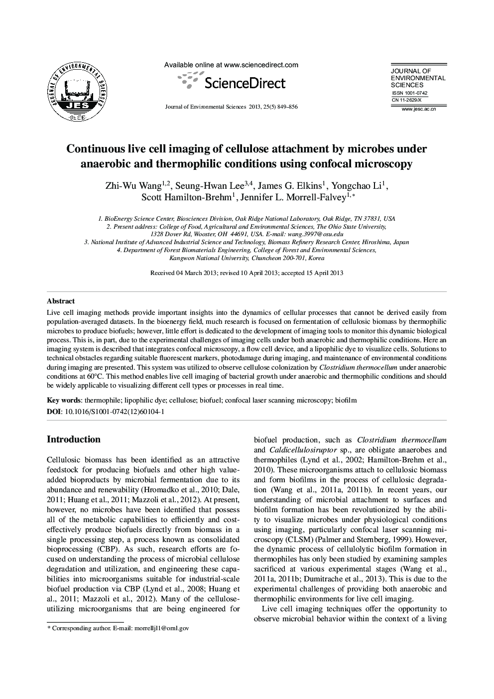 Continuous live cell imaging of cellulose attachment by microbes under anaerobic and thermophilic conditions using confocal microscopy