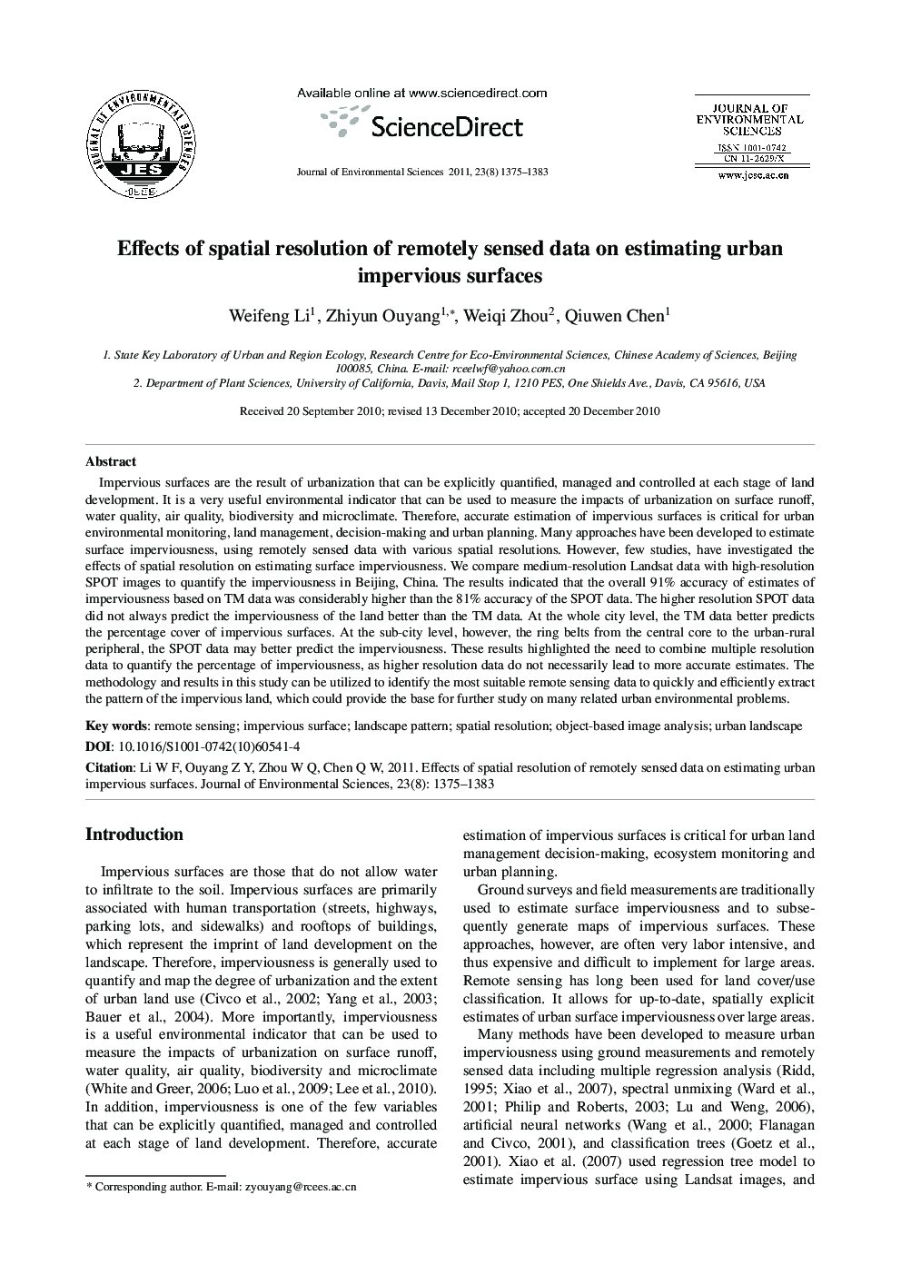 Effects of spatial resolution of remotely sensed data on estimating urban impervious surfaces