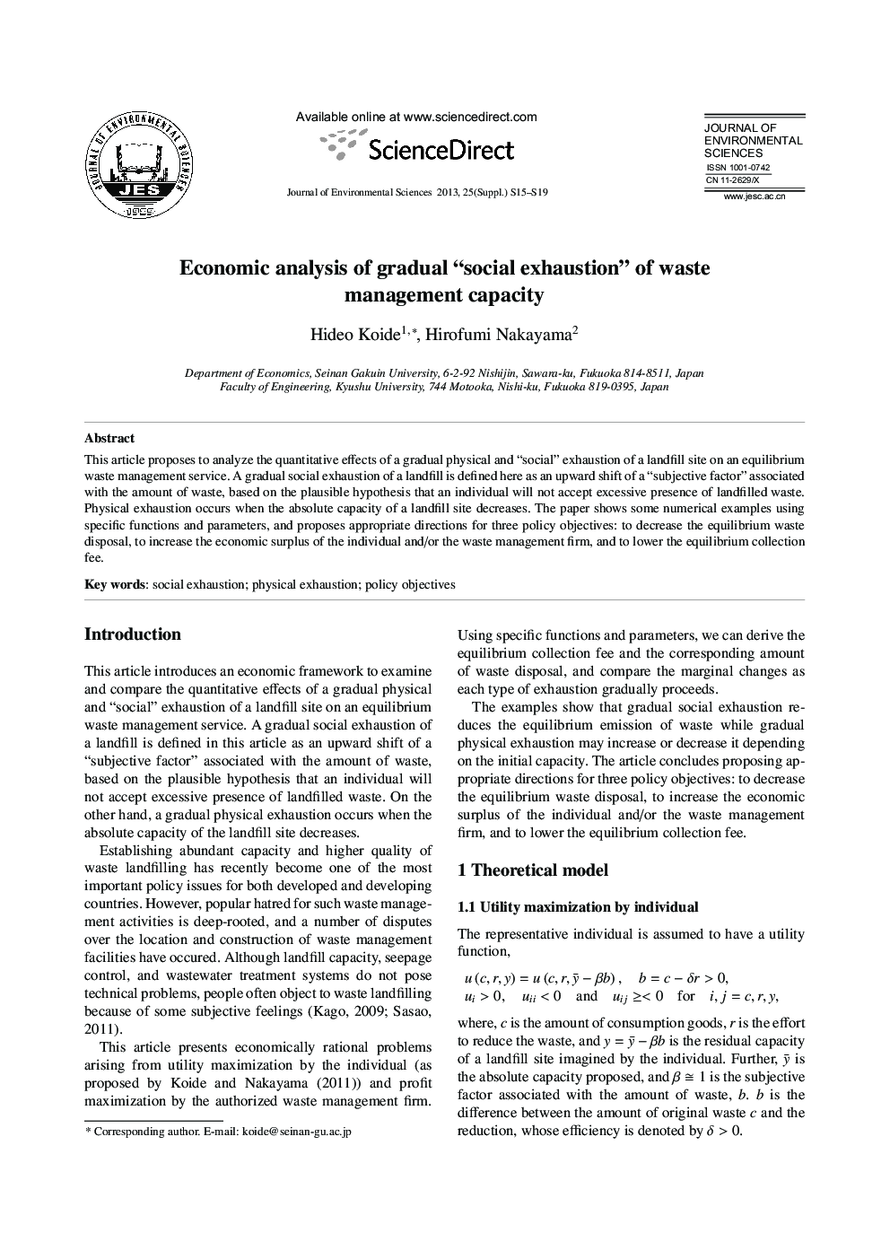 Economic analysis of gradual “social exhaustion” of waste management capacity
