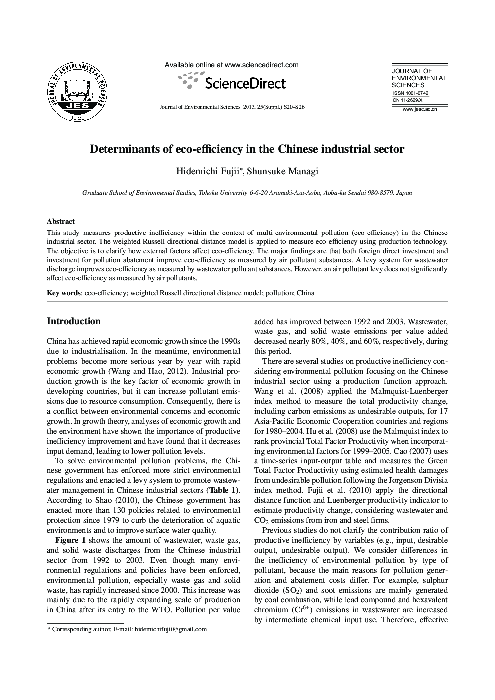 Determinants of eco-efficiency in the Chinese industrial sector