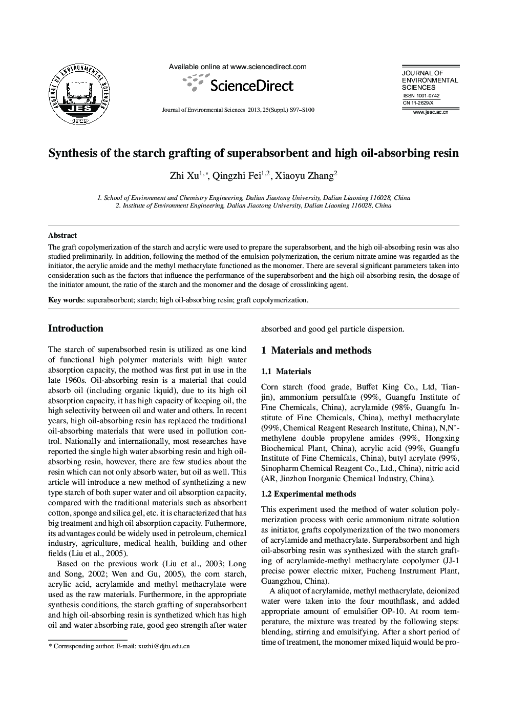 Synthesis of the starch grafting of superabsorbent and high oil-absorbing resin