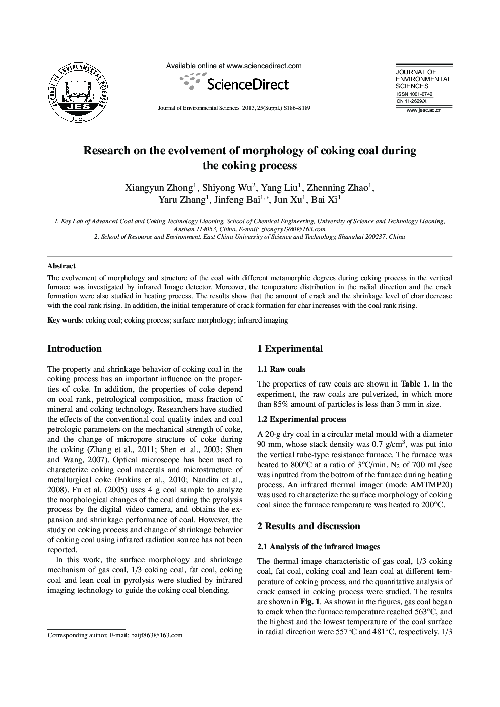 Research on the evolvement of morphology of coking coal during the coking process