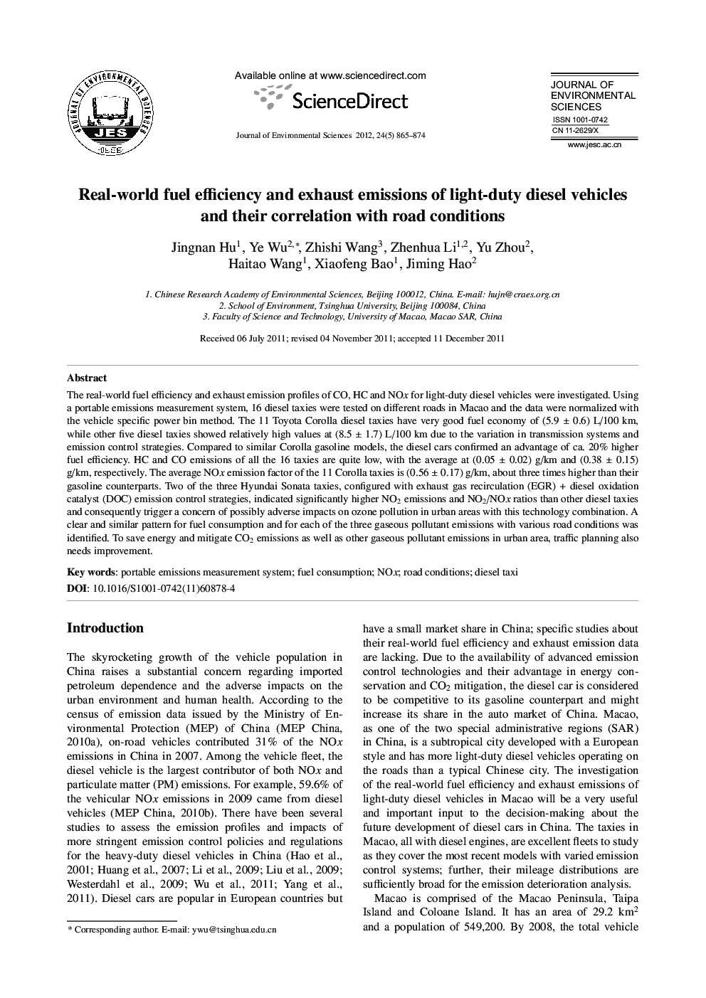 Real-world fuel efficiency and exhaust emissions of light-duty diesel vehicles and their correlation with road conditions