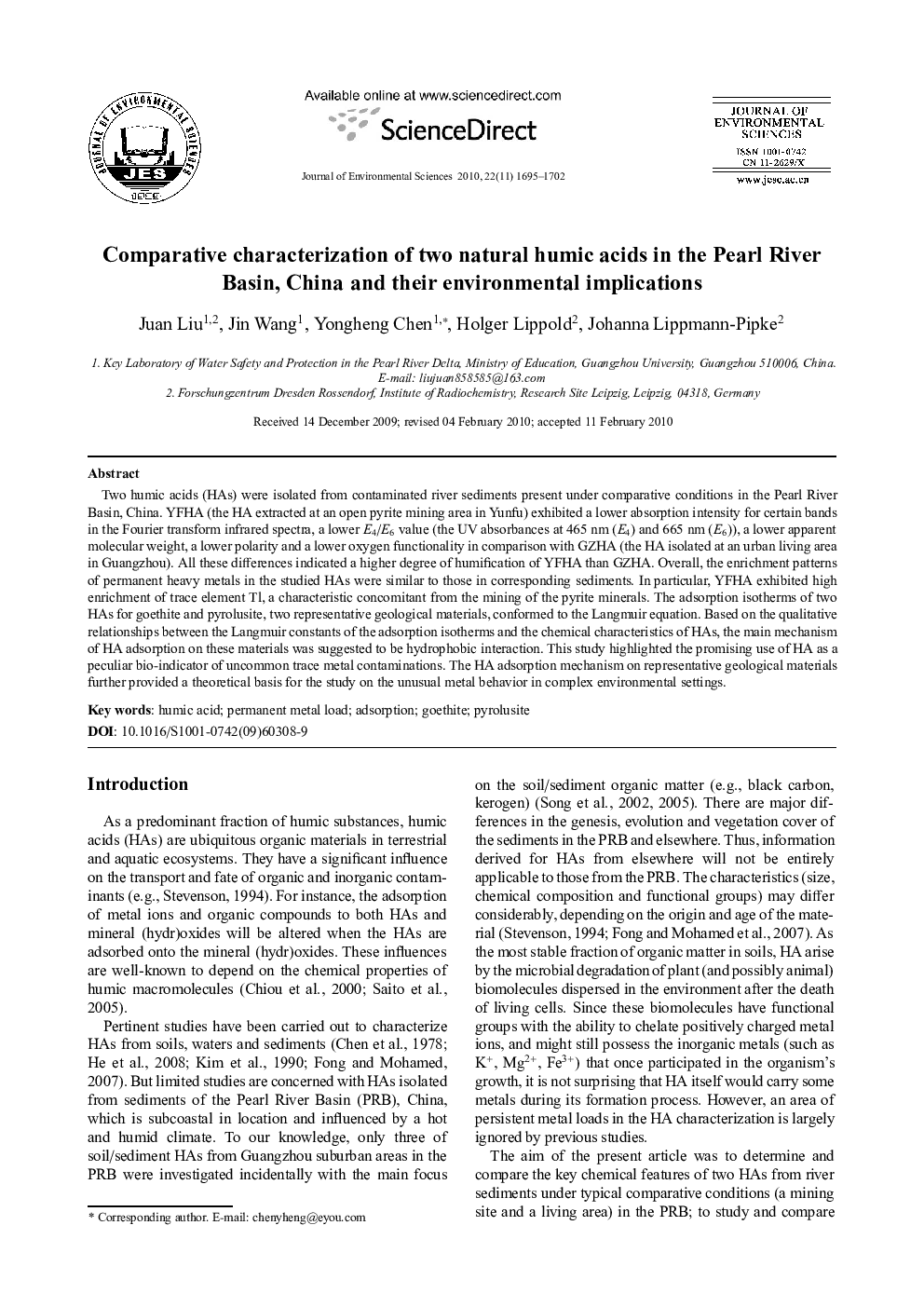 Comparative characterization of two natural humic acids in the Pearl River Basin, China and their environmental implications