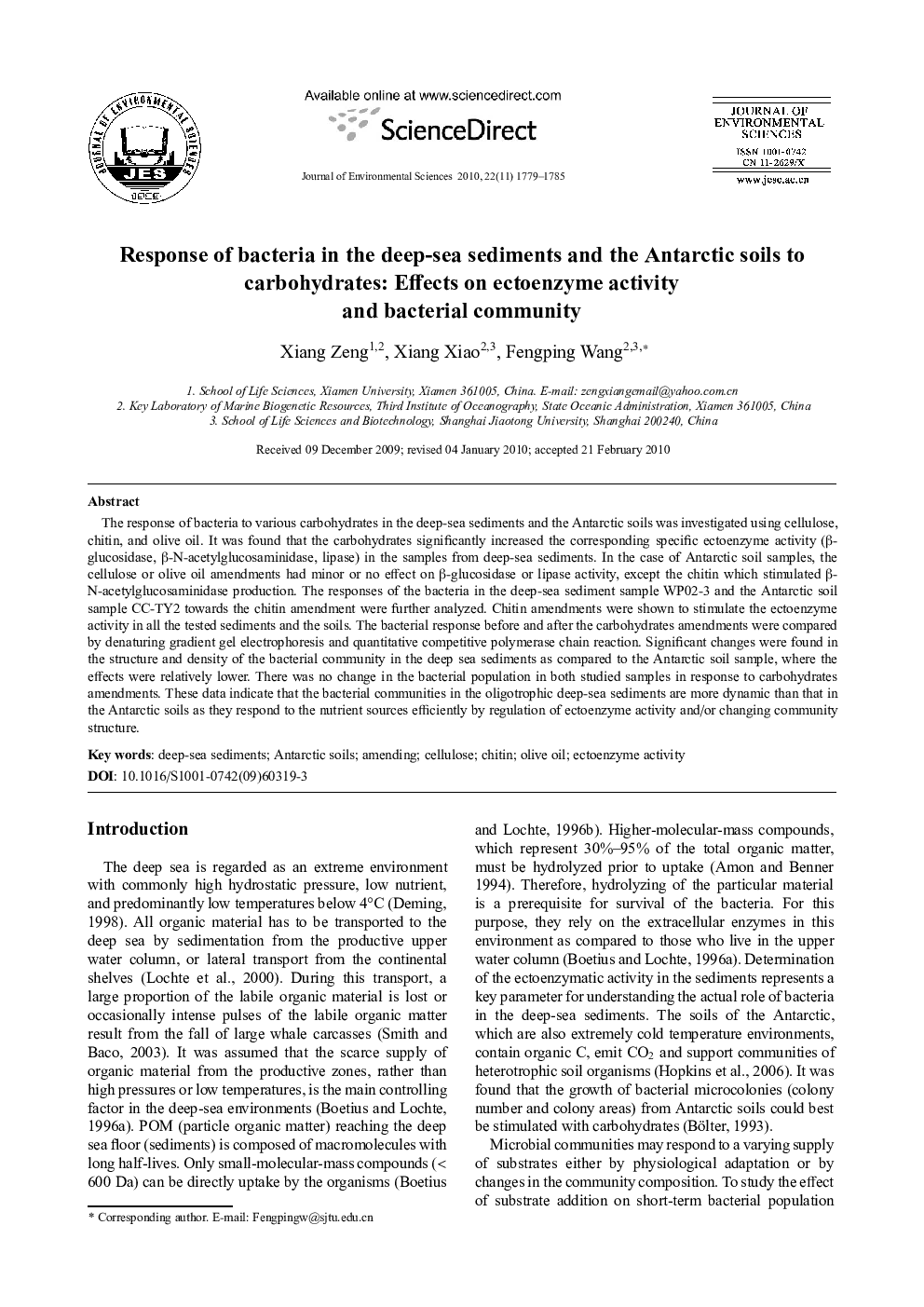 Response of bacteria in the deep-sea sediments and the Antarctic soils to carbohydrates: Effects on ectoenzyme activity and bacterial community