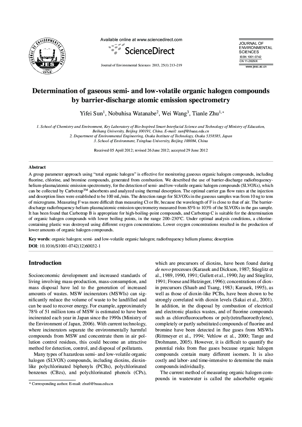 Determination of gaseous semi- and low-volatile organic halogen compounds by barrier-discharge atomic emission spectrometry