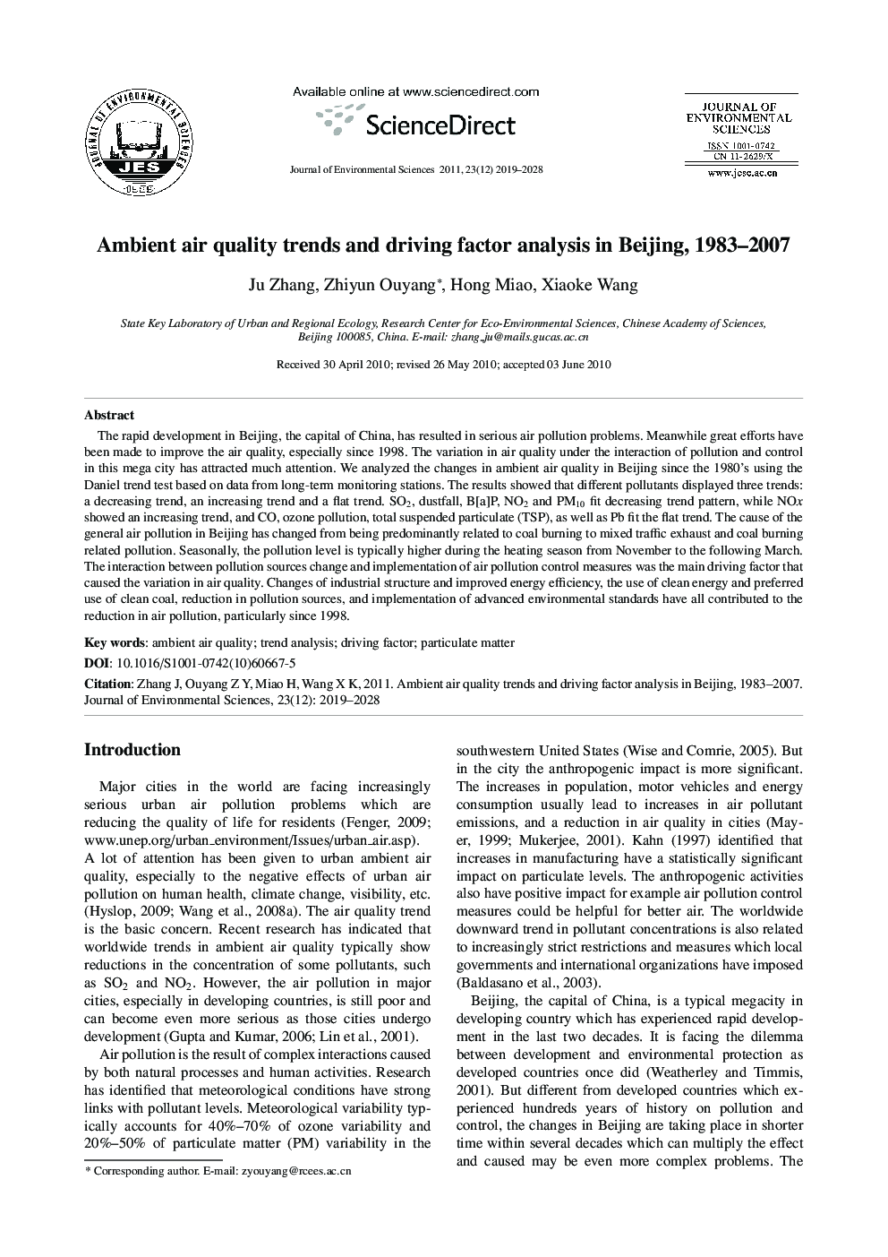 Ambient air quality trends and driving factor analysis in Beijing, 1983–2007