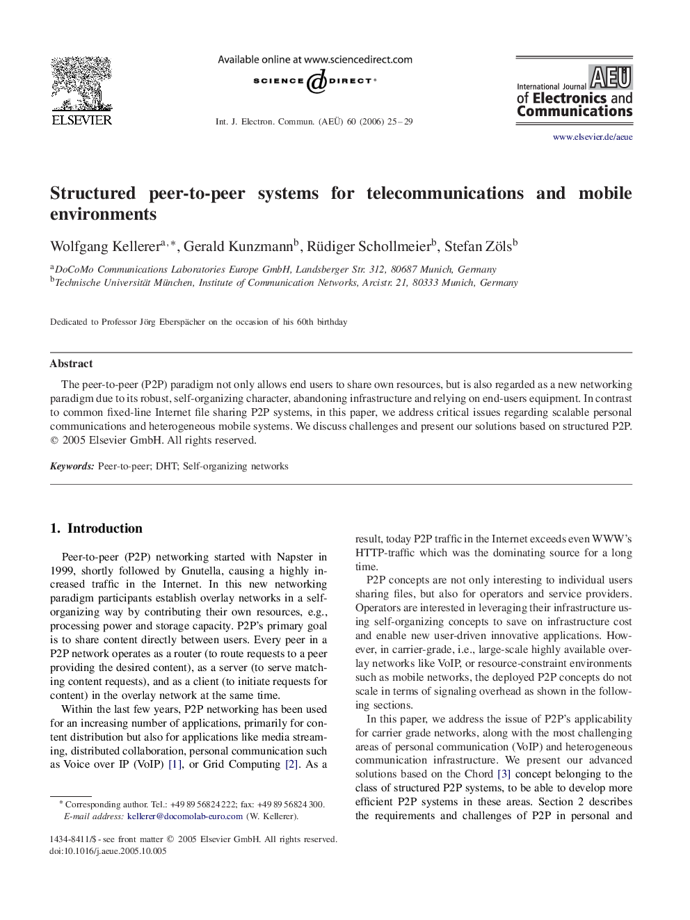 Structured peer-to-peer systems for telecommunications and mobile environments