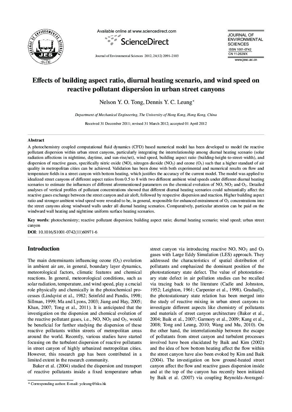 Effects of building aspect ratio, diurnal heating scenario, and wind speed on reactive pollutant dispersion in urban street canyons