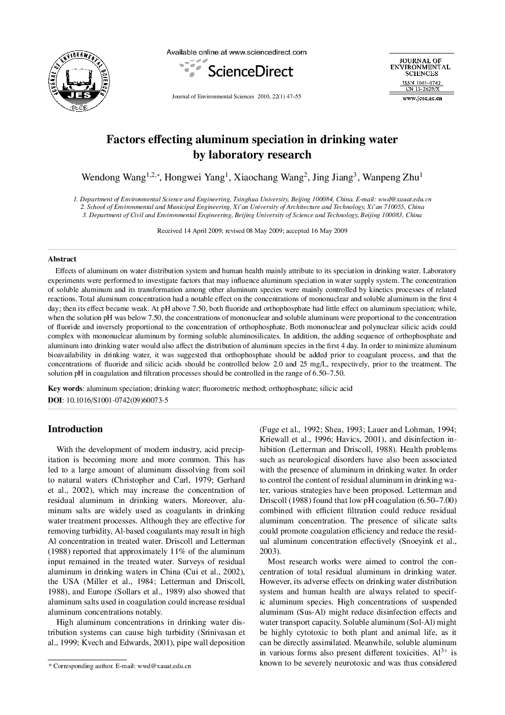 Factors effecting aluminum speciation in drinking water by laboratory research