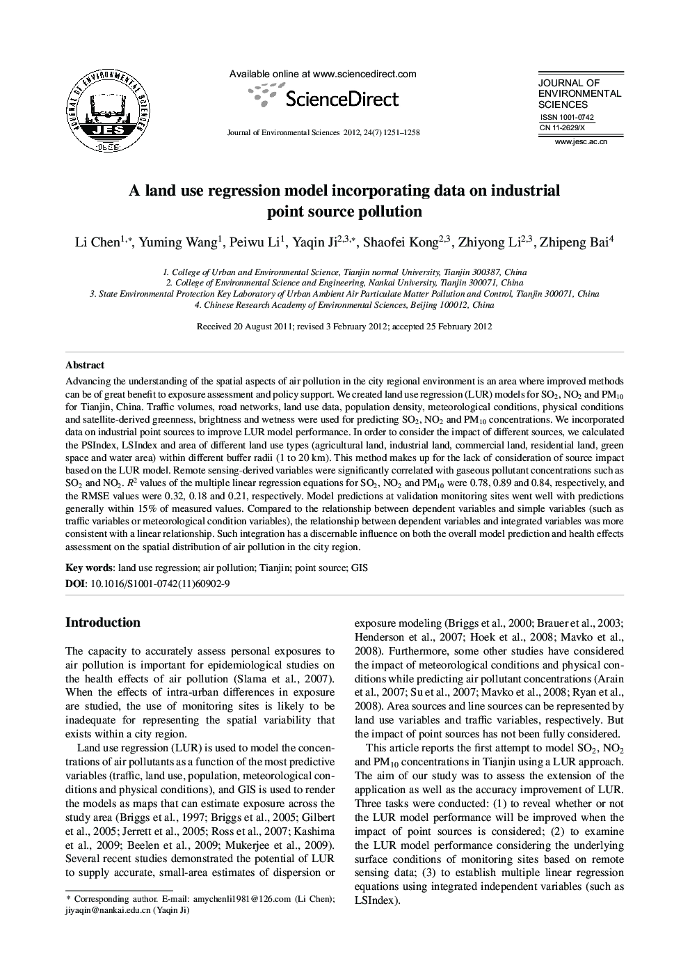 A land use regression model incorporating data on industrial point source pollution