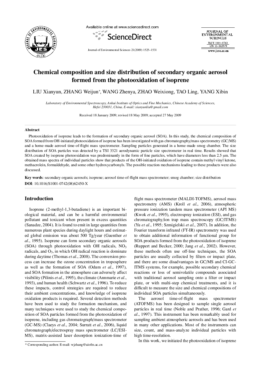 Chemical composition and size distribution of secondary organic aerosol formed from the photooxidation of isoprene